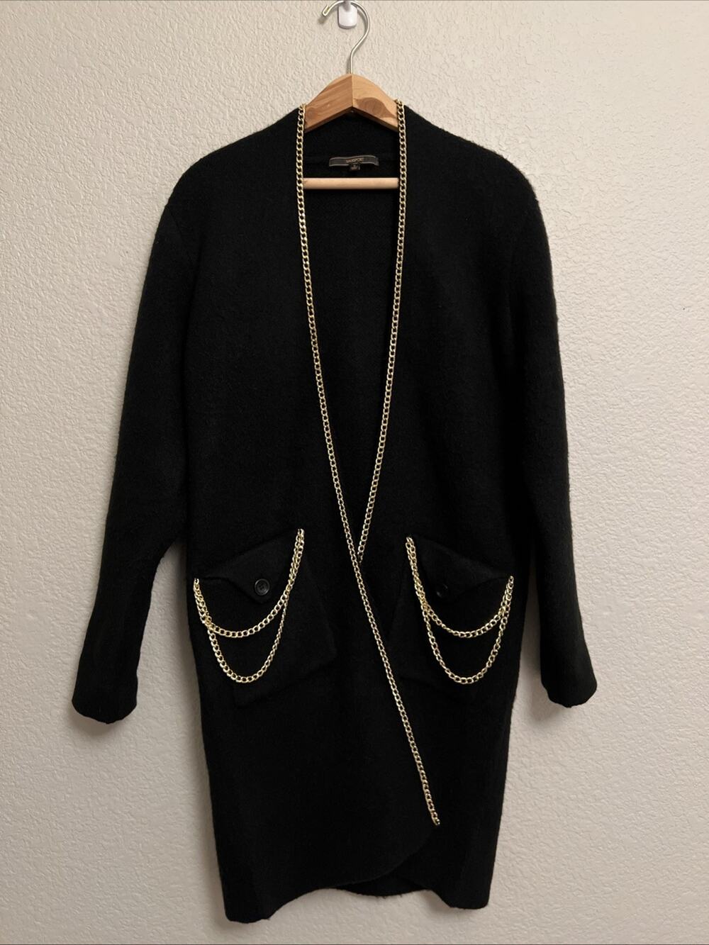 Max Sport Sweater Cardigan Coat Long Duster Pockets Thick Knit Mob Wife 90s Y2K